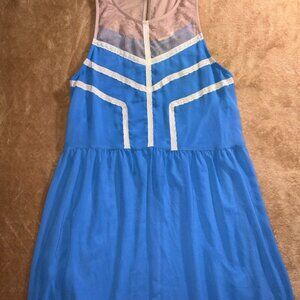 Lush Women‎ Small Blue Cream Mesh Sleeveless Fit Flare Knee Length Dress (V)